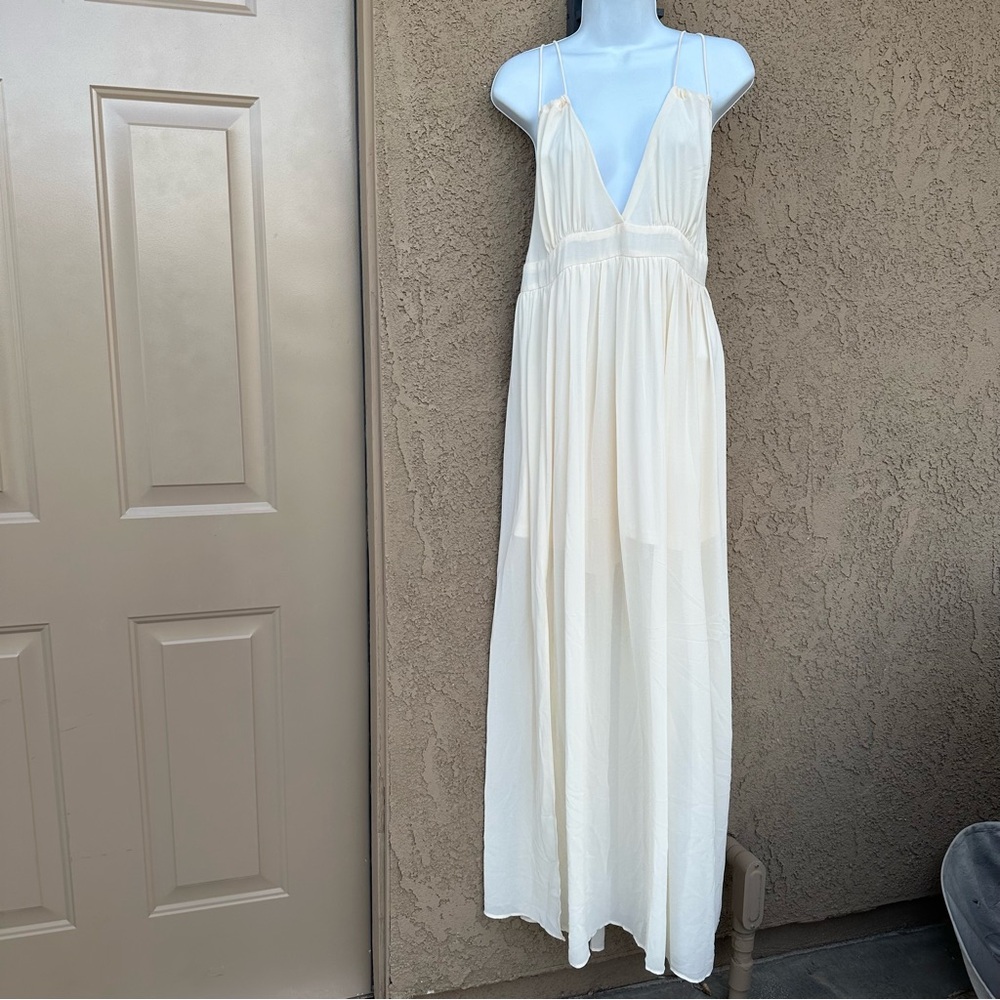 NEW Cream Open Back Strappy Maxi Dress with slit - Picture 3 of 8
